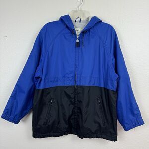 Women’s Vintage Eddie Bauer Zip Up Hooded Nylon Jacket Lined Blue Black XS